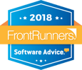 A badge of JobDiva's 2018 FrontRunners award from Software Advice.